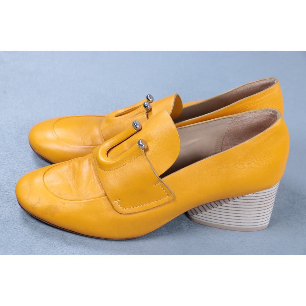 Mercedes Castillo Womens Heels Yellow Leather Block Heel Pumps Slip On Size 7 - Picture 5 of 16